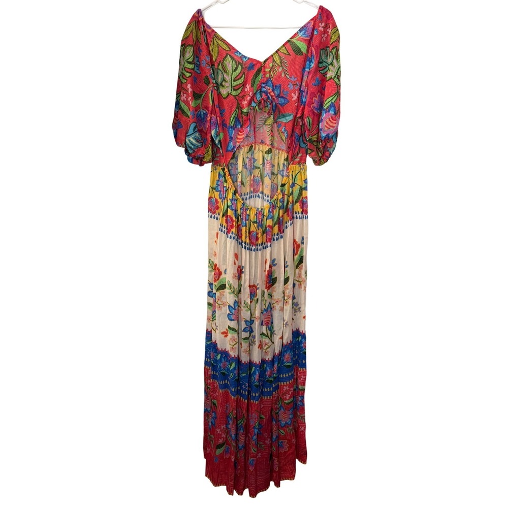 Johnny Was Roumba Maxi Dress Floral Ramie Cutout Red Multi XXL NWOT Beach - Picture 3 of 8